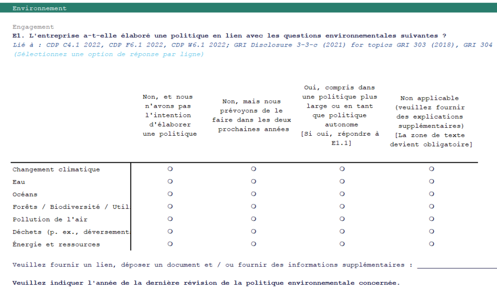 Extrait de la CoP à remplir par les adhérents au Pacte mondial de l'ONU.