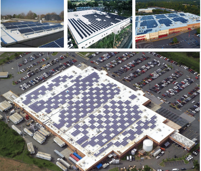 Aux États-Unis, 80% des hypermarchés Walmart disposent d'un revêtement de cool roofing pour augmenter le rendement de leurs panneaux photovoltaïques.
