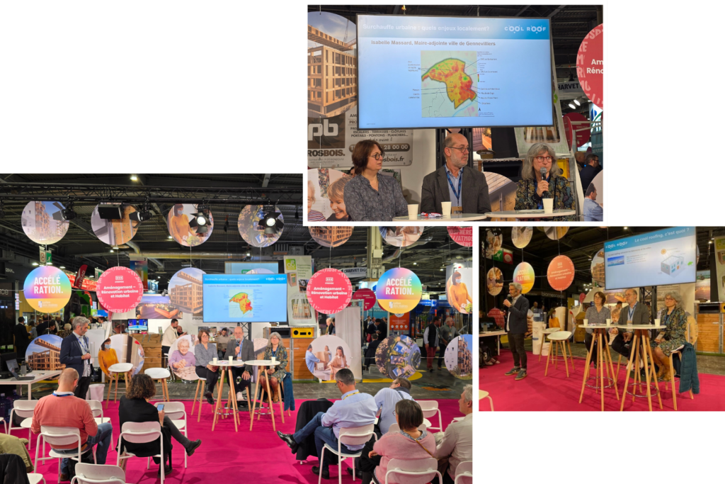 Cool Roof au Salon des Maires et des Collectivités : Gwendal Evenou y a tenu une brillante conférence, accompagné des élues franciliennes Florence Presson et Isabelle Massard.
