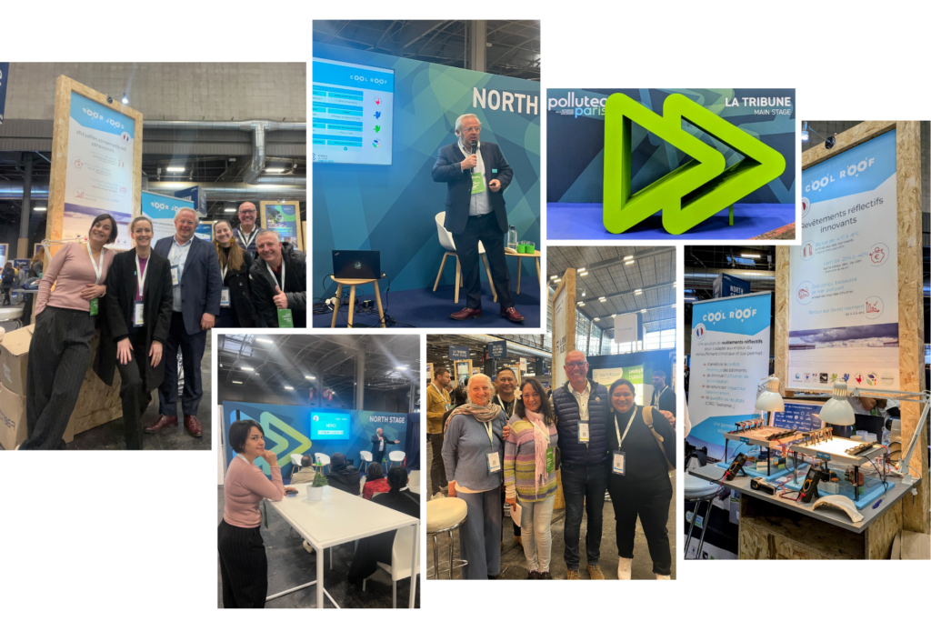 Cool Roof au salon Pollutec, représenté par Louis Cabaud, François Hascoet, Margaux Grand, Anne-Cécile Le Dain, Erwan Huel et Agnès Urvoas.