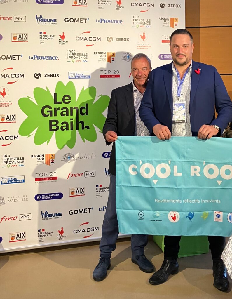 Frédéric Lachêvre, co-fondateur et président de Cool Roof, et Pascal Ribeyron, responsable régional des ventes PACA, au Grand Bain à Marseille.