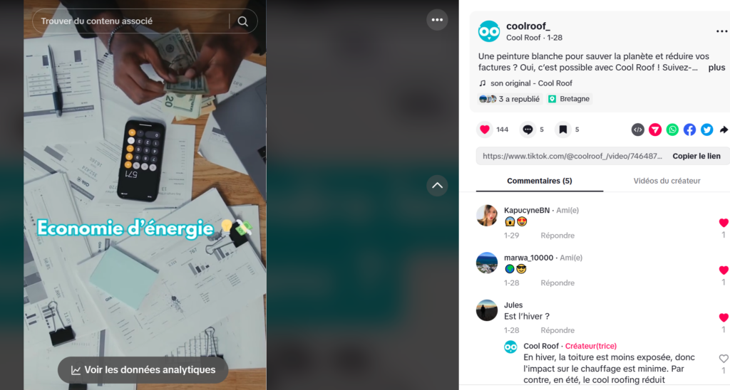 Vulgariser et sensibiliser, deux défis majeurs que se donne Cool Roof France sur TikTok.